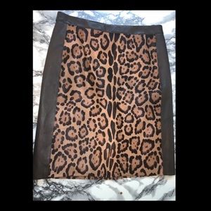 Per Se Leopard Animal Print Leather Skirt